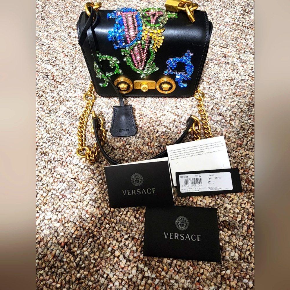VERSACE Medium Icon black baroque Virtus V crystal embellished Medusa bag